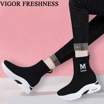 

VIGOR FRESHNESS Woman Ankle Boots Women Shoes Elastic Spring Sock Boots Ladies Sneakers Autumn Boots Femal Sneakers WY623