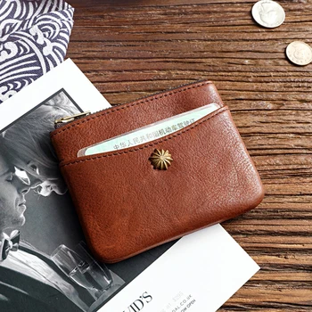

Genuine Leather coin purse Square Zipper coin wallet Solid Slim mini change purse small card holders unisex cowhide money bag