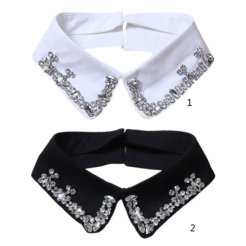 Женский декоративный воротник со стразами Черный Съемный подвеска лацкан |