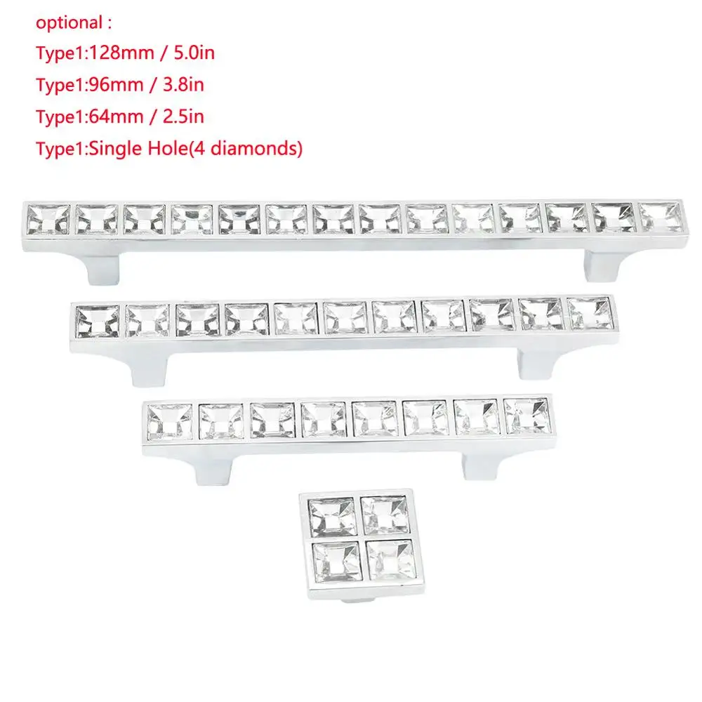 Kitchen Handles 64-128mm Diamond Crystal Cabinet Knob Wardrobe Zinc Alloy Door Handle Drawer Furniture Pulls | Обустройство дома