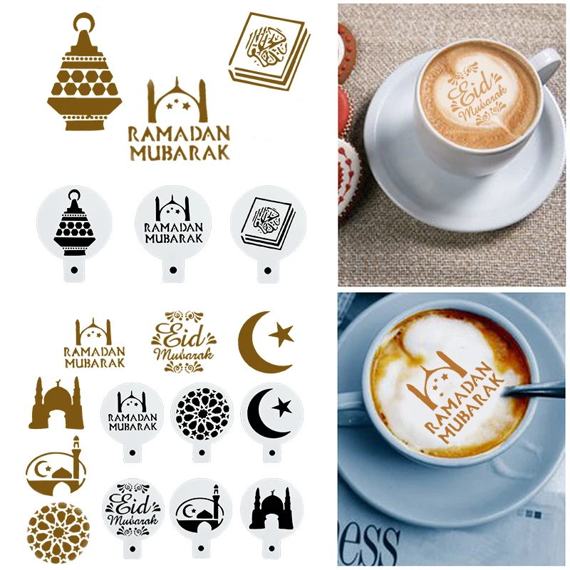 6 un./set Lámpara de diseño del café Ramadán Eid MUBARAK pastel Herramienta de plantilla nos Stencils 