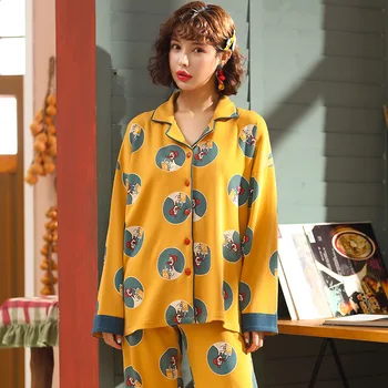 

Wontive 2019 Autumn Winter Fashion Women Nightgown Casual Ladies Sleep Wear Plus Size Long Sleeve Cartoon Trousers Pajama Sets