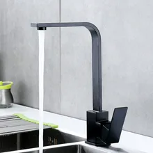 1pc Black Square Kitchen Sink Faucets 360 Degree Rotate Water Tap Single Handle Vegetable Basin Hot and Cold Faucet Mixer Crane