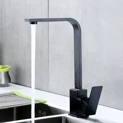 1pc Black Square Kitchen Sink Faucets 360 Degree Rotate Water Tap Single Handle Vegetable Basin Hot and Cold Faucet Mixer Crane