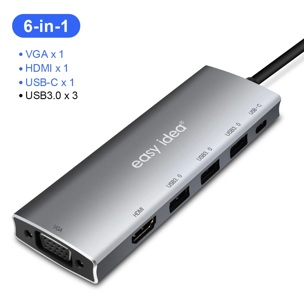 USB C концентратор Тип C адаптер разветвитель Мульти USB 3,0 HDMI VGA порт несколько USB-C Hab расширитель для Macbook Pro компьютерные аксессуары - Цвет: 6 in 1