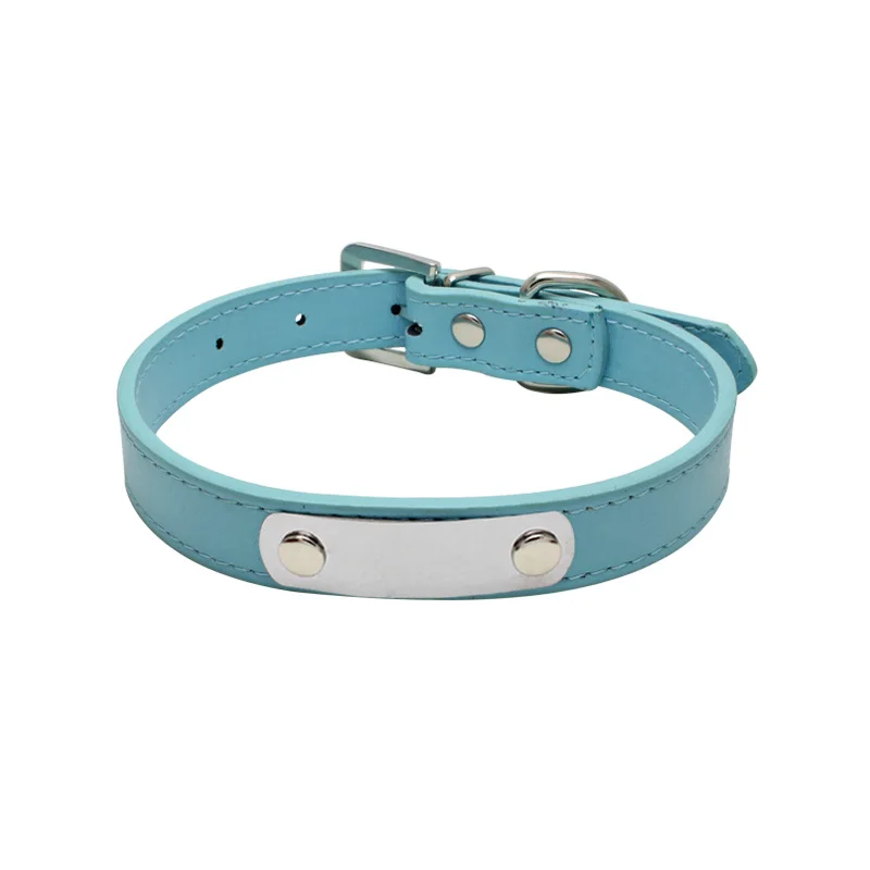 Sky Blue Домашние животные, собаки, кошки, анти-потеря, кожа, ID Ошейники, гравировка текста на нержавеющей стали, ярлыки для домашних животных, индивидуальная адресная доска, Новинка - Цвет: Sky Blue