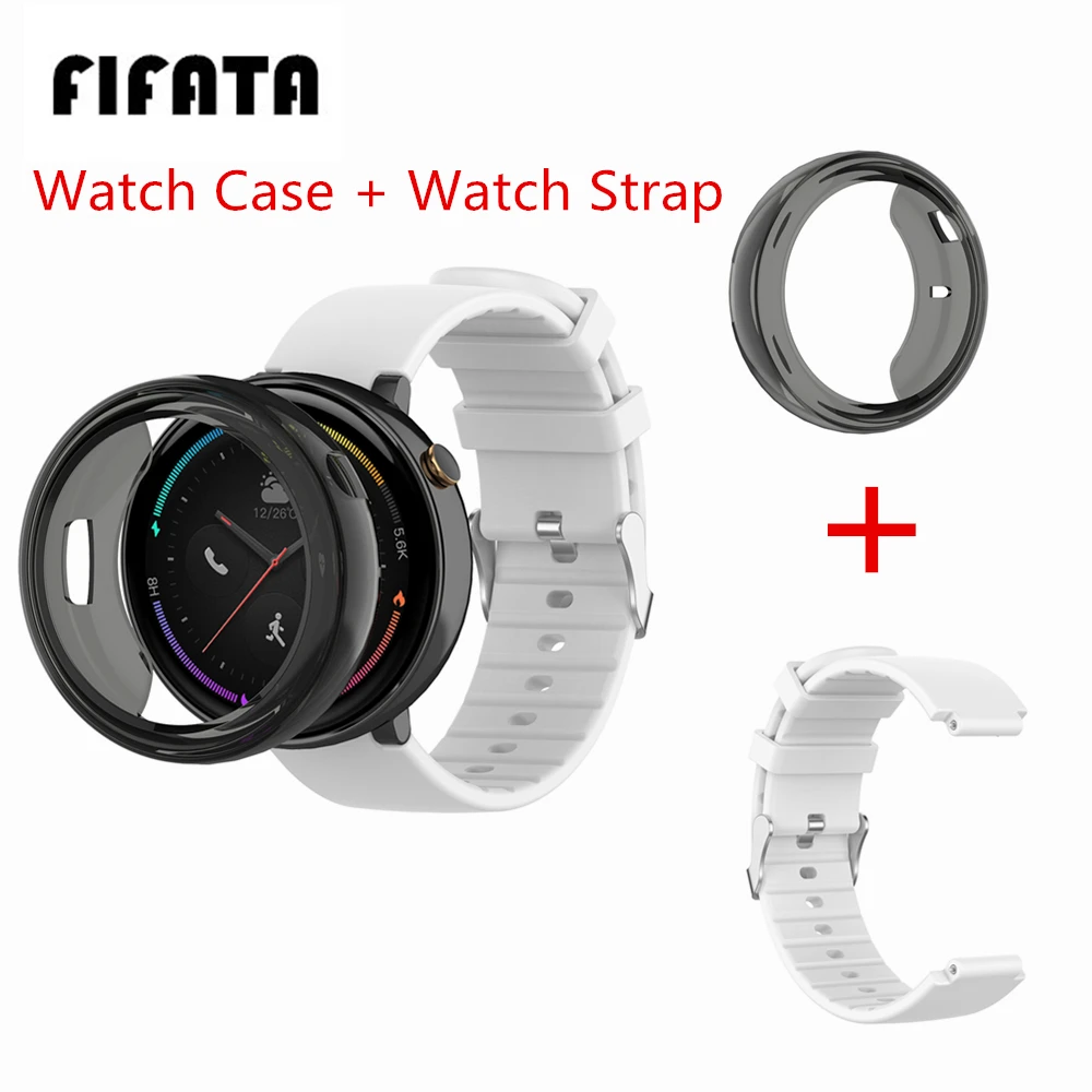 

FIFATA 2 In 1 TPU Transparent Watch Case Cover+Silicone Watch Band For Huami Amazfit Verge Smart Sport Watch Replace Accessories