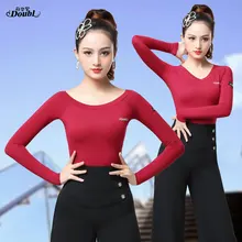 Cheap DOUBL Factory Modern Dance Training Dress Red Female Body Dress Top Latin Dance Dress Social Dance Workout Shirt long sleeve Cheap DOUBL Factory Modern Dance Training Dress Red Female Body Dress Top Latin Dance Dress Social Dance Workout Shirt long sleeve