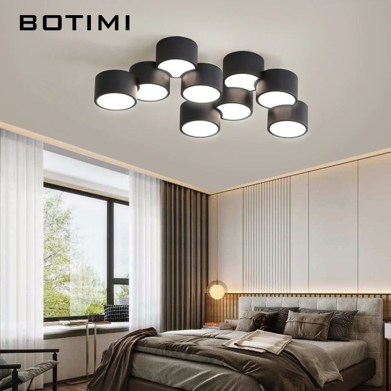 

BOTIMI Home DECO Designer White Ceiling Lights Round Surface Mounted Indoor Lighting Black Metal Bedroom Lamps In A Novel Style