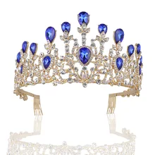 Модный сапфировый синий кристалл Корона роскошный головной убор аксессуары для волос Свадебные аксессуары свадьба невесты корона производители Dir