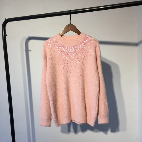 Neploe Sequin толстый свитер женский вязаный пуловер корейский топ зимний джемпер женский длинный рукав o-образный Вырез Свободный Pull Femme 54875 - Цвет: pink