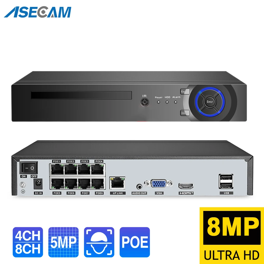 Super 8MP H.265 POE NVR Video Recorder IP Camera CCTV System P2P ONVIF Network Face Detect P2P 5MP Security Surveillance