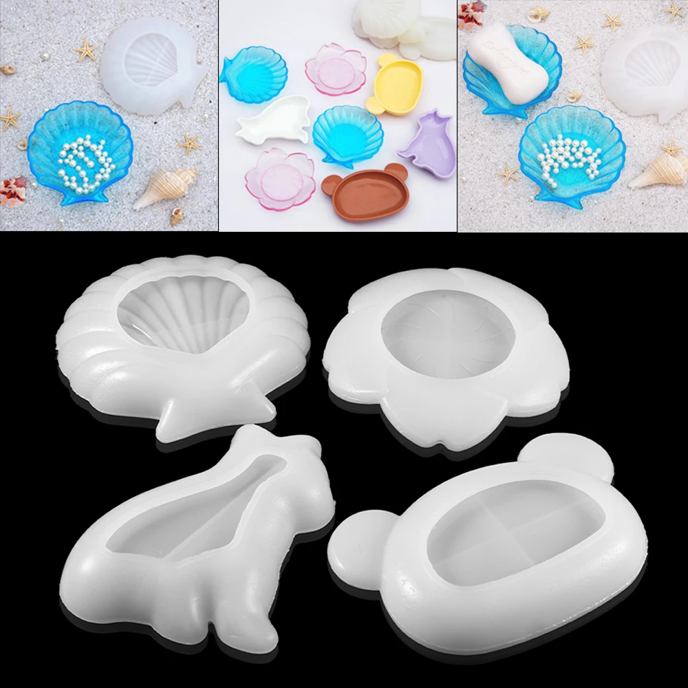 

4 Styles Shell Cherry Silicone Mold Bear Flat Tray Coaster Mold Puppy Epoxy Resin Mold For DIY Jewelry Handmade Making Tray Mold