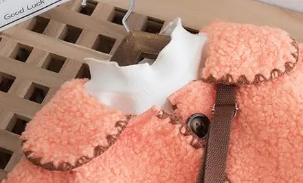 Medium and small children's lambskin blouse with bag winter new girls wool sweater coat Lapel long sleeve warm clothes