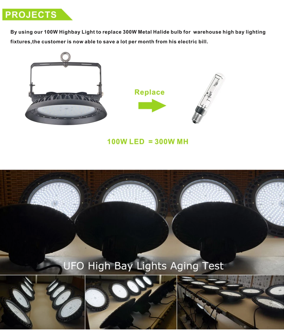 100/150/200 Вт НЛО Led High Bay Light IP65 Водонепроницаемый склад мастерская гаражная лампа стадион рынок освещение аэропорта промышленный