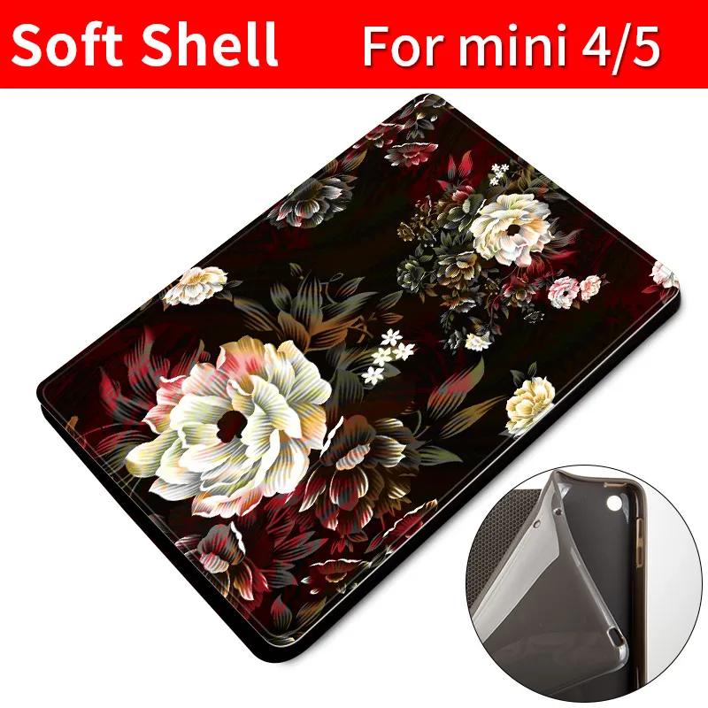 mini45-Peony flower Защитный чехол для ipad mini 1/2/3/4/5 из ТПУ кожи с модным принтом, мягкий чехол на заднюю панель 7,9 дюйма, чехол с цветочным рисунком для девочек - Цвет: mini45-Peony flower