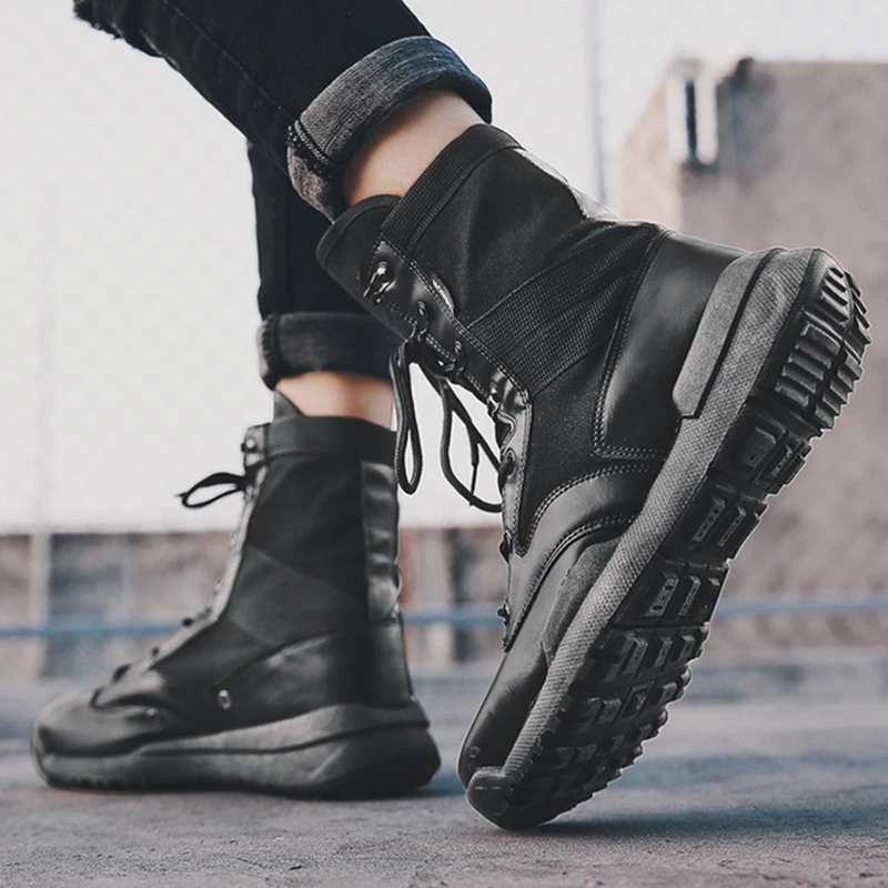 

2019 New Fashion Men Boots High Quality Mid Calf Snow Boots Shoes Lace Up Leather Boots Hiking Outdoor Sport Shoes Size 39-44