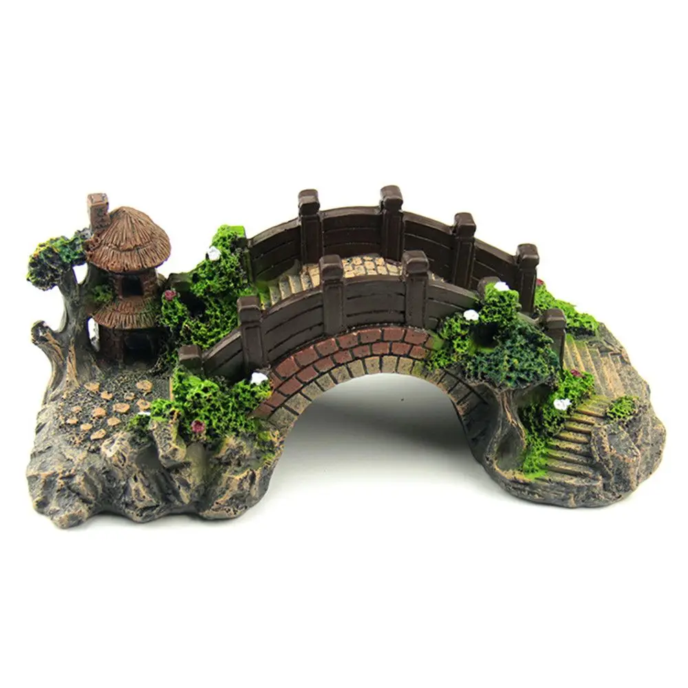 

Aquarium Fish Tank Vintage Decorative Bridge Landscape Ornaments Pavilion Tree Plants Resin Design Pet Supplies Home Decorations