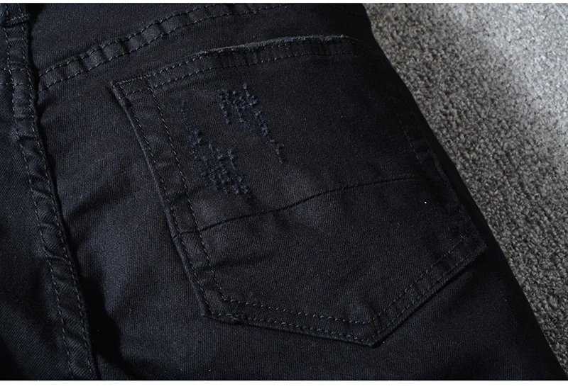H.A.Sueno Men's Patch Design Ripped Black Biker Jeans Casual Slim Skinny Pleated Patchwork Distressed Denim Retro Pants /8
