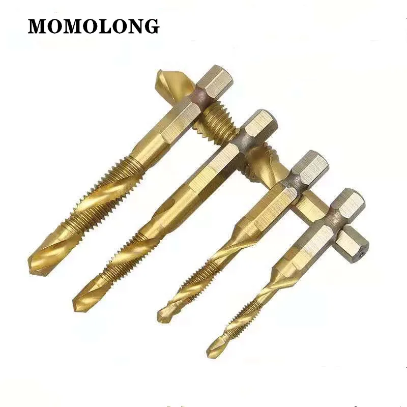M3 M4 M5 M6 M8 M10 Tap Drill Bits 1/4 Hex Shank Machine Hand Taps Titanium Coated HSS Drilling Tap Bits Thread Screw Tools