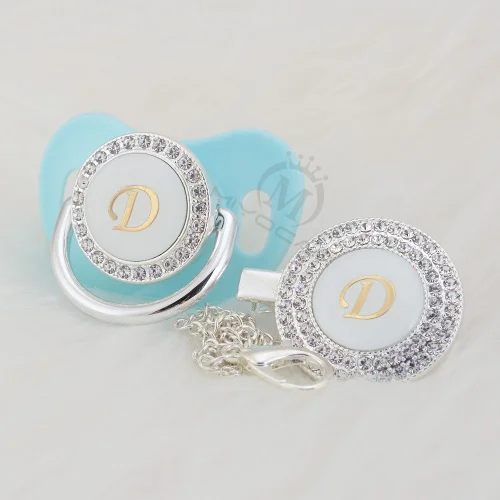 BLING bling имя инициалы буквы D красивый bling соска и соска клип набор BPA бесплатно пустышка bling babyshower подарок LD-1 - Цвет: LD-7-1   0-6M
