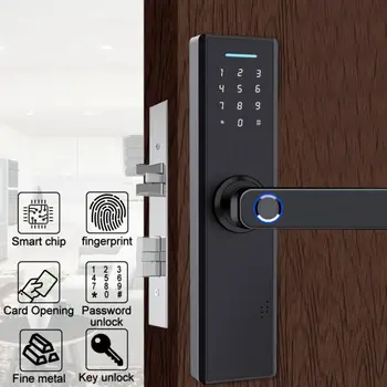 

cerradura inteligente Fingerprint&Card&Password&Key Anti-Theft 2-Tough Electronic Home Security Smart Door Lock Black deurklink