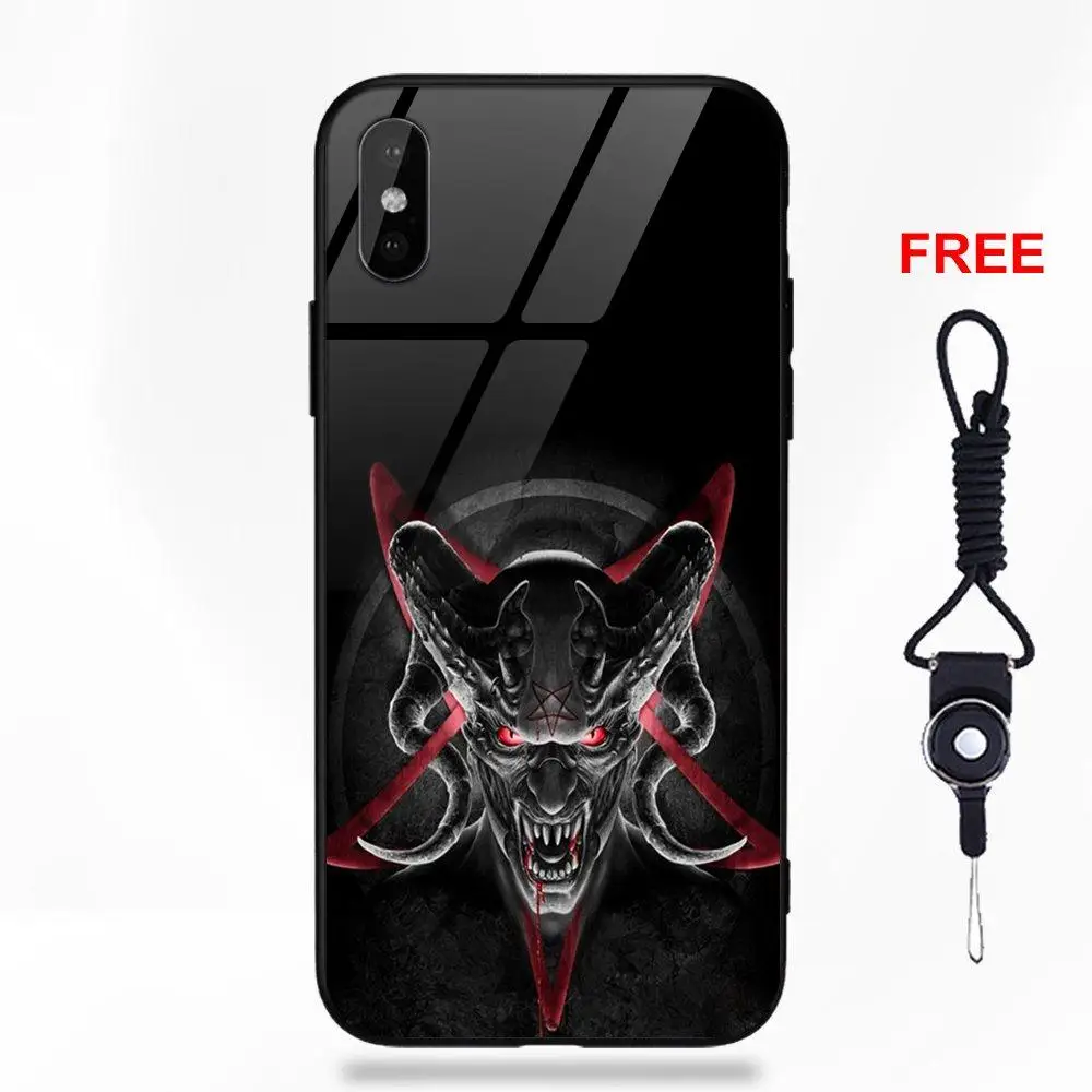 as picture Мягкий ТПУ чехол+ чехол для телефона из закаленного стекла для Apple iPhone 5 5C 5S SE 6 6S 7 8 Plus X XS Max XR сатана пентаграмма оккультная злая логотип - Цвет: as picture