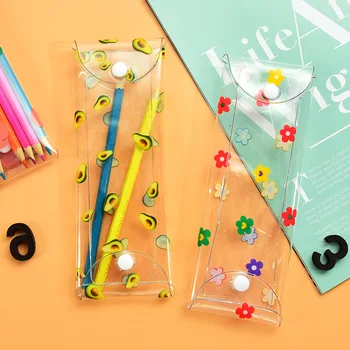 

New Transparent Pencil Bag Small Flower Student Pencil Bag Avocado Pen Small Fresh Storage Box Stationery