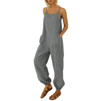 

Fashion Women Striped Jumpsuits and Romper Pocket Design Summer Overall Strap Sleeveless Casual Loose Jumpsuit