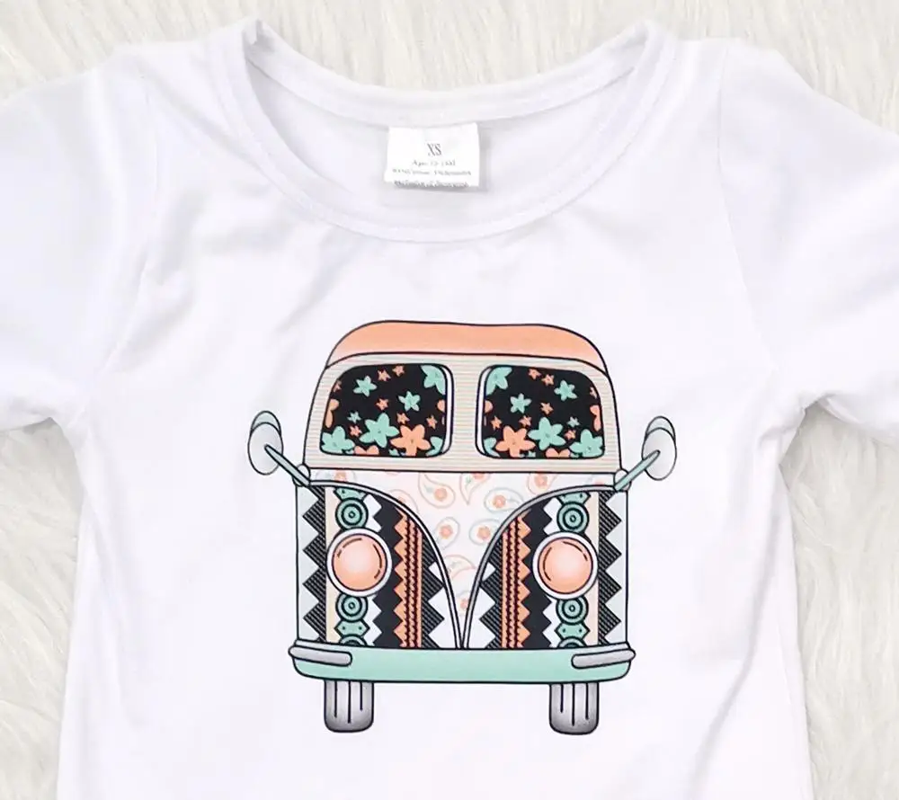 Cena Mała dziewczynka ubrania ładny autobus top + spodnie w paski z krótkim rękawem zestaw butikowy