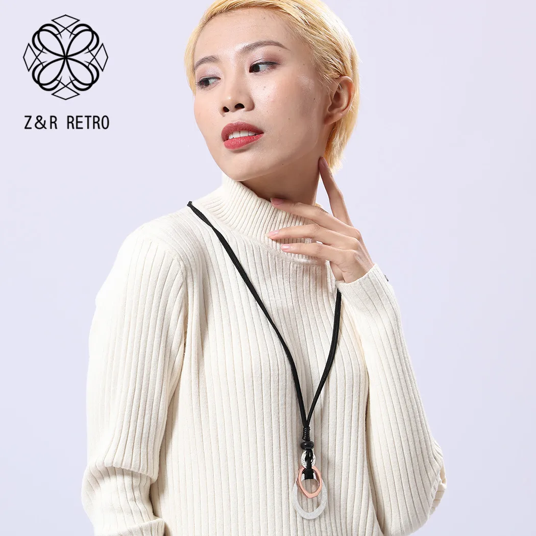 Черное длинное ожерелье с камнем женское колье простая цепочка массивное