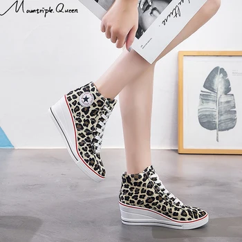 

New Fashion Women Shoes Hidden Wedge Invisible Heel Shoes 2019 Women Casual Shoes Canvas High Top Breathable Platform Sneakers