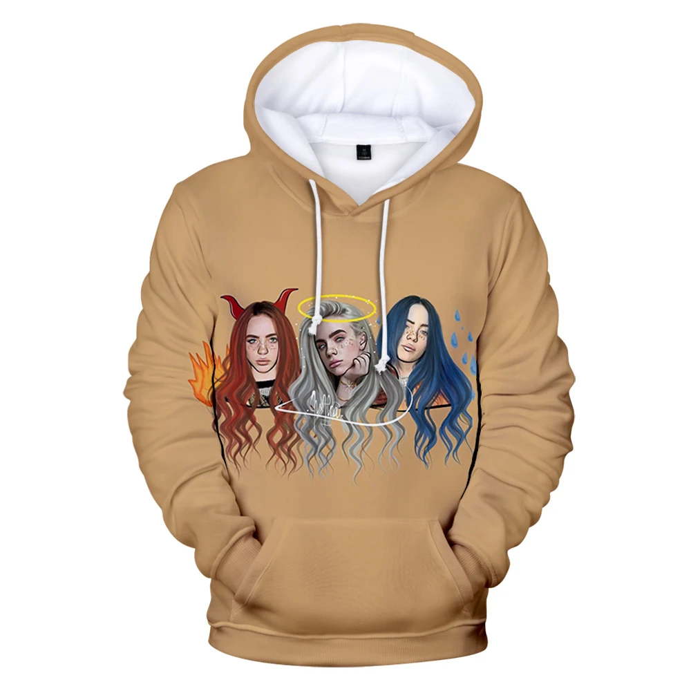 3D Billie Eilish толстовки женские свитшоты с капюшоном женские мужские осенние толстовки с капюшоном Горячая Billie Eilish худи Polluvers шапки для девочек спортивные костюмы