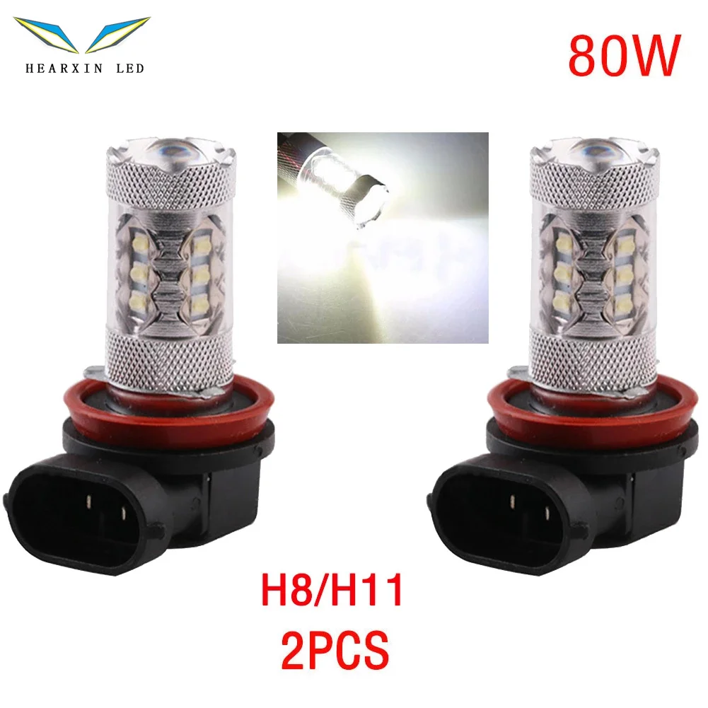 2 шт. Автомобильные светодиодные лампы 80 Вт H8/H11 9006 9005 H7 H4 H3 H1 2828 SMD 12 В | Автомобили и