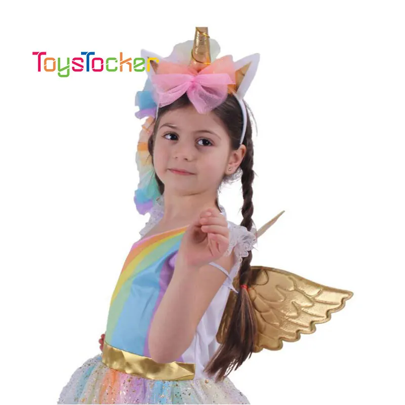 Пышное Радужное платье-пачка с повязкой на голову для девочек; платье принцессы для дня рождения; карнавальный костюм на Хэллоуин для девочек