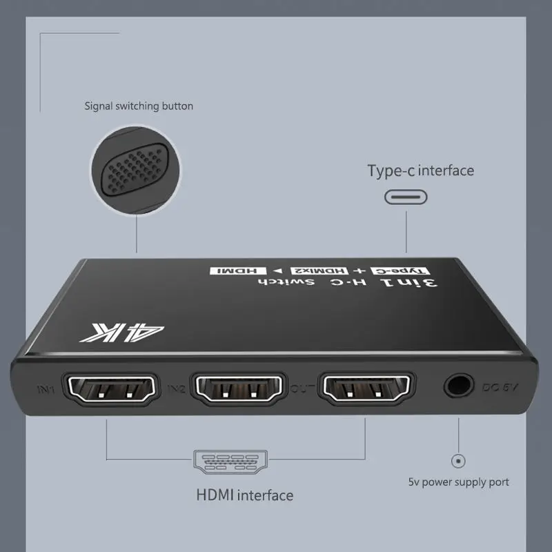 Тип C вход мини Hdmi переключатель усилителя, 1 порт USB C и 3 порта Hdmi 4K x 2K коммутатор разветвитель Box Ultra HD для Macbook_Pro DVD Hd