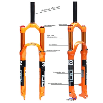 

MTB Bicycle Fork Magnesium Alloy Air Suspension 26 27.5 29er Inch 32 HL RL100mm Bike Fork Lockout For Bicycle Accessories