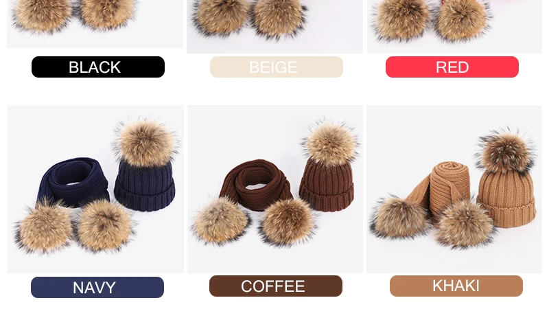 2019 г., вязаная шапка с помпоном из меха енота, шапка, шарф, набор, Высококачественная мягкая шапка, зимний теплый шарф, Женская Модная