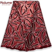 Kalume 5 Yards Lace Fabric By The Meter Cloth African Velvet Lace Fabric Sequins Nigerian Lace Fabric For Sew Dress Cloth F2691
