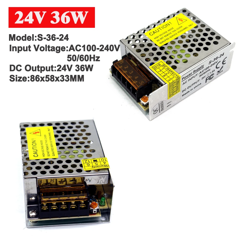 DC5V 15 Вт 25 Вт выключатель питания DC12V DC24V 24 Вт 25 в 36 Вт Трансформаторы освещения 100-240 В AC в DC 5 в 12 В 24 В SMPS для CCTV USB - Цвет: 24V36W