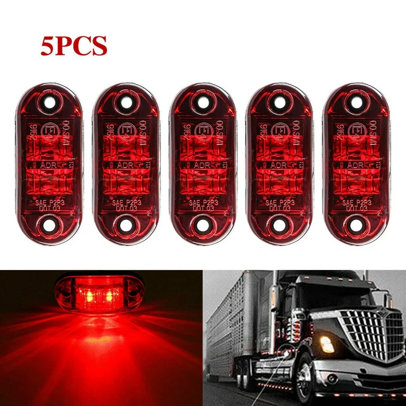 2x Amber 2x Red Clearance 2.5" 2-LED Oval Side Marker Lamp Light Truck Trailer 