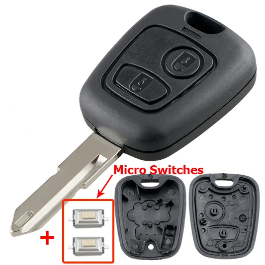2 Buttons Remote Car Key Shell Fob Key Case Cover with 206 Blade Micro Switches Fit for Peugeot 106 107 206 207 306 307 406 407 Key with Switches