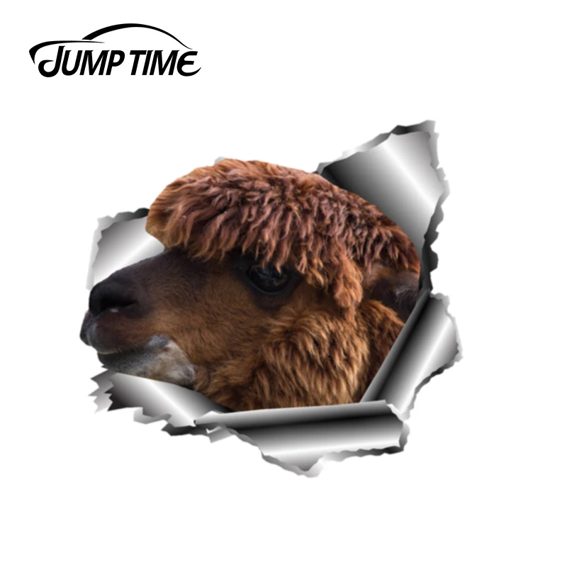 

Jump Time 13cm x11.9cm 3D Cute Llama Car Sticker Pet Funny Car Decoration Torn Metal Decal Windows Reflective Car Styling