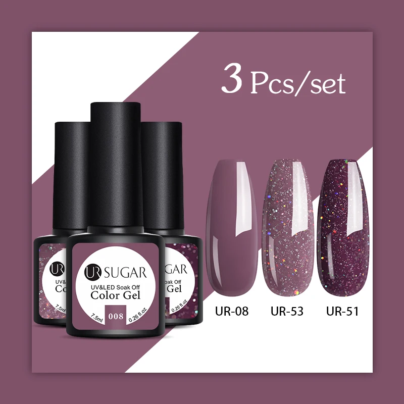 3PCS SET 3 Ur Sugar 2 шт./лот гель для ногтей с блестками Набор лаков розовый гибридный Цвет серии Полупостоянный светодиодный лак для ногтей набор блестки гель - Цвет: 3PCS SET 3