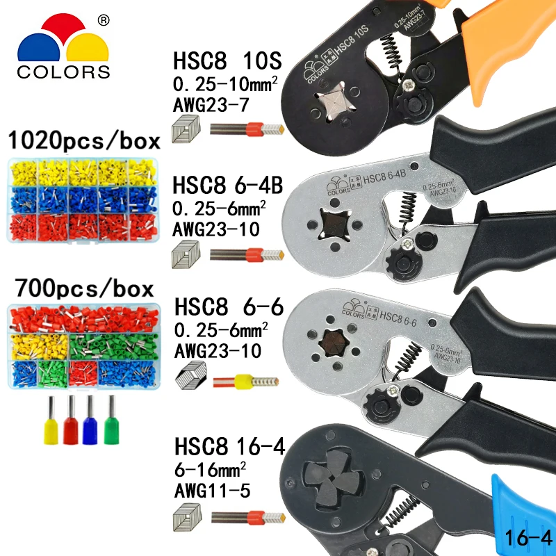 

YE 16-6 0.08-16mm2 Crimping Tools Pliers Electrical Tubular Terminals Box Mini Clamp HSC8 10S/6-6/16-4 Self-Adjusting Set