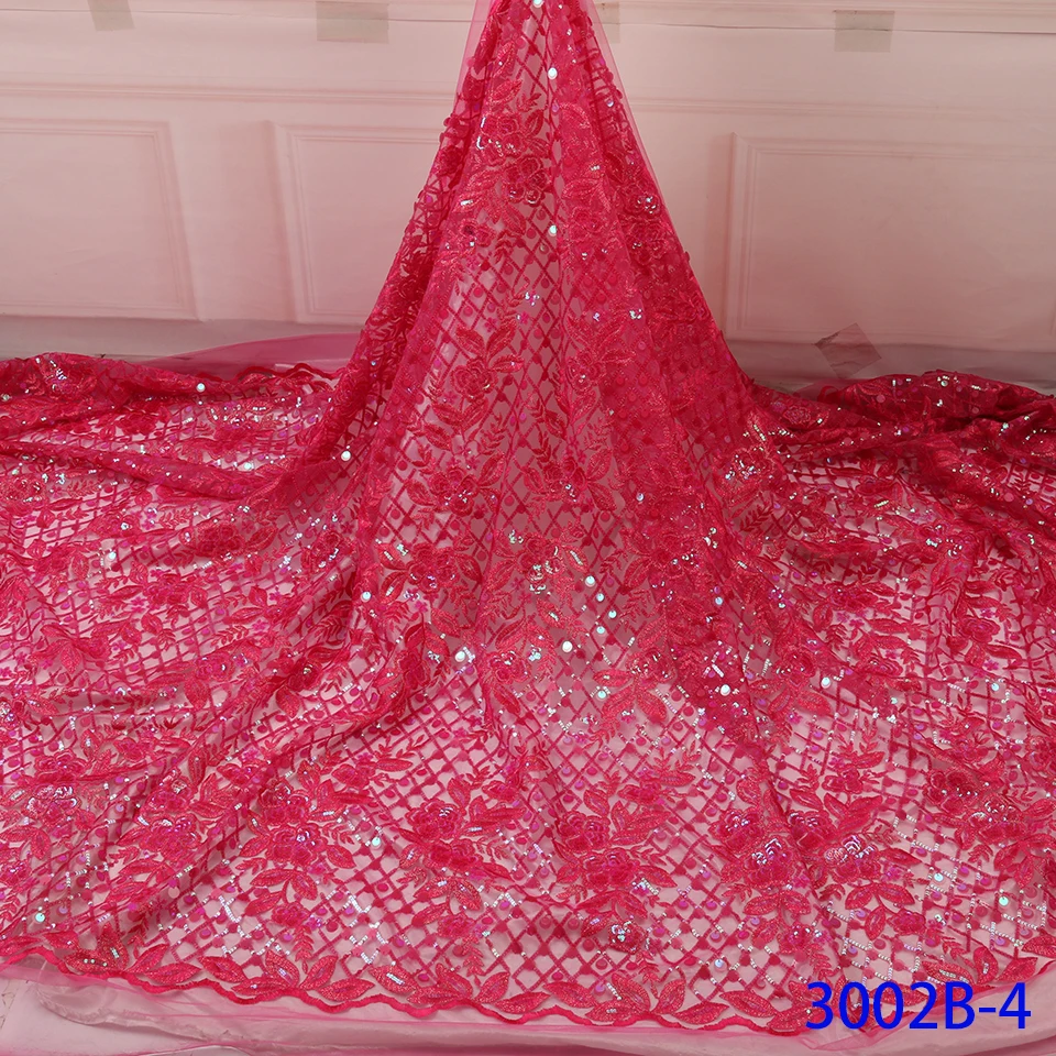 NIAI African Net Lace Sequins Fabric Embroiderd High Quality French Lace Fabric Nigerian Lace Fabrics For Wedding XY3002B-5