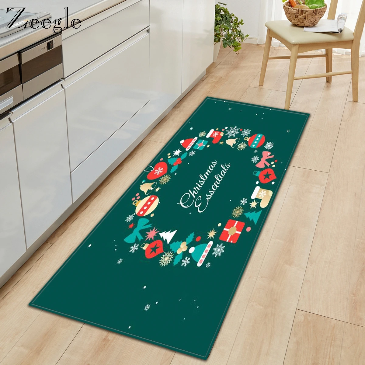 Zeegle Printed Flannel Kitchen Carpet Christmas Caepet Home Decoration Rectangle Mat Anti-slip Bath Floor Mat Bedroom Foot Rug
