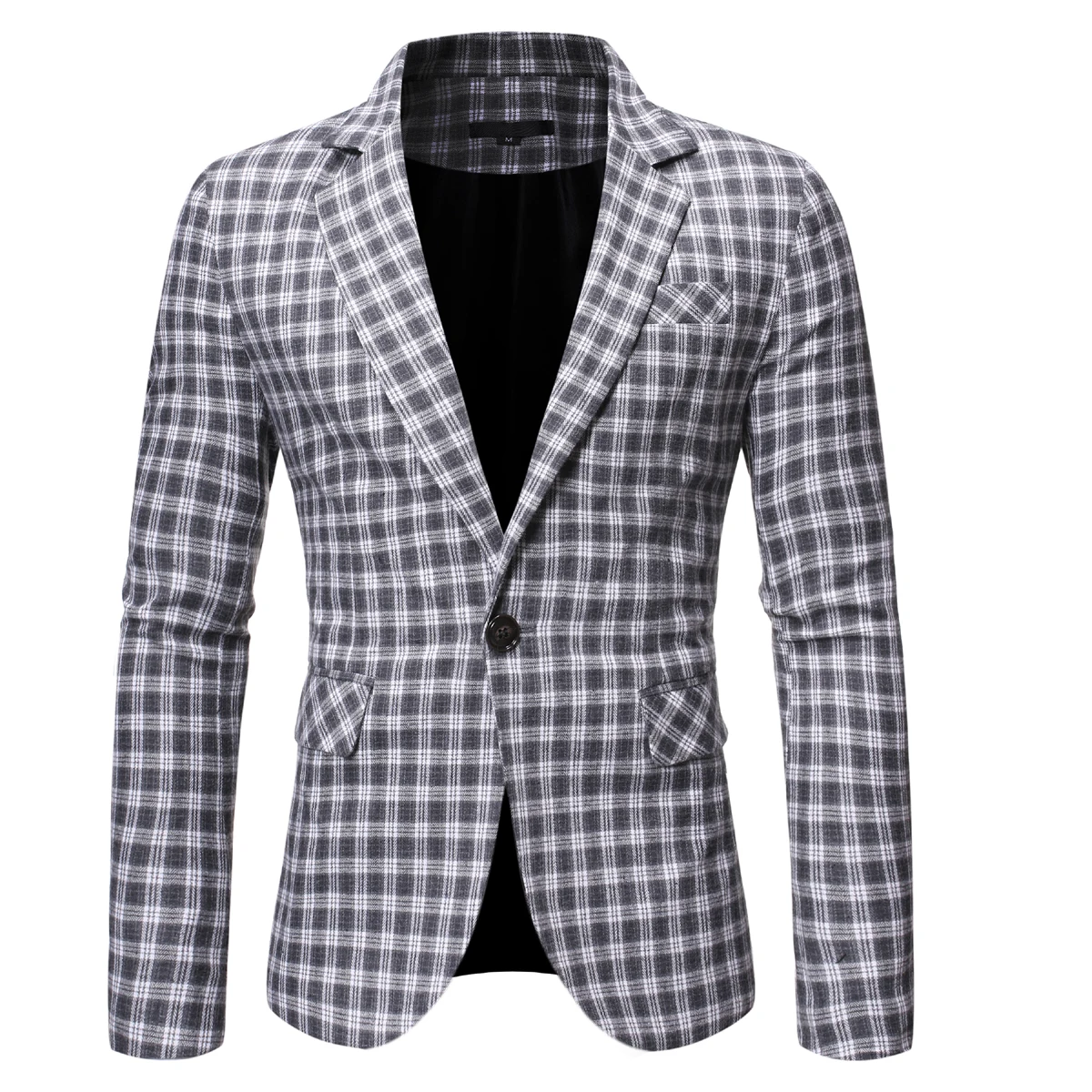 

PUIMENTIUA 2019 New Fashion Men's Casual West Slim Fit Single Button Plaid Long Sleeve Men Suits For Wedding Blazer Jacket