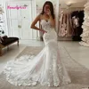Ivory Mermaid Wedding Dresses Lace Appliques Tulle Bridal Gowns with Court Train Sweetheart Straps Vintage Wedding Gowns 2023 4