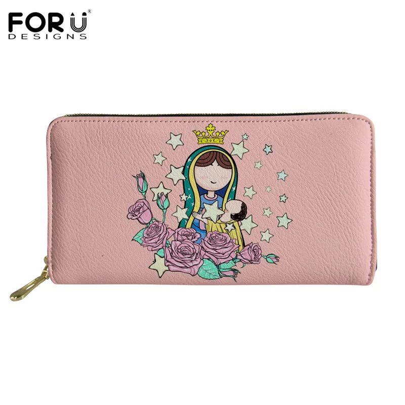 FORUDESIGNS Super Mom&Baby Design Ladies Multifunction Solid Credit Coin Purses With Zipper Female PU Leather Carteira Feminina - Цвет: HMA086Z21
